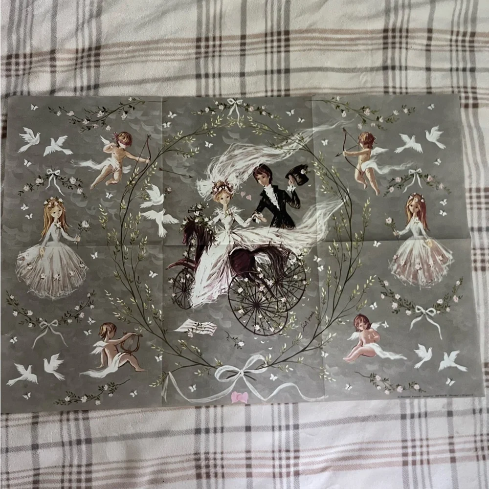Vintage Gordon Fraser wedding wrapping paper 3 large sheets Bride Groom